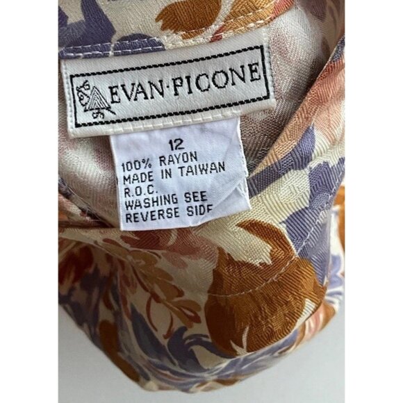 Vintage Evan Picone Vintage Women's Sz 12 Floral Button Up Blouse Long Sleeve - Picture 8 of 11